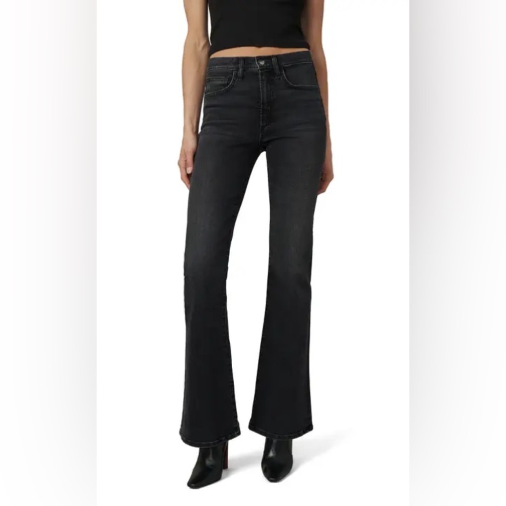 Joe’s jeans faded black high waisted slight flare raw hem denim